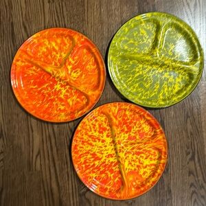 3 Vintage 1970s splatter enamelware divided platter